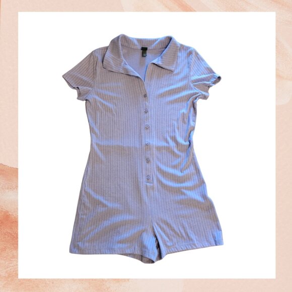 Perriwinkle Blue Ribbed Button Front Short Romper - Picture 3 of 4